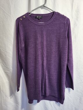 Women’s Crewneck Sweater with Shoulder Buttons - Purple, Size Medium